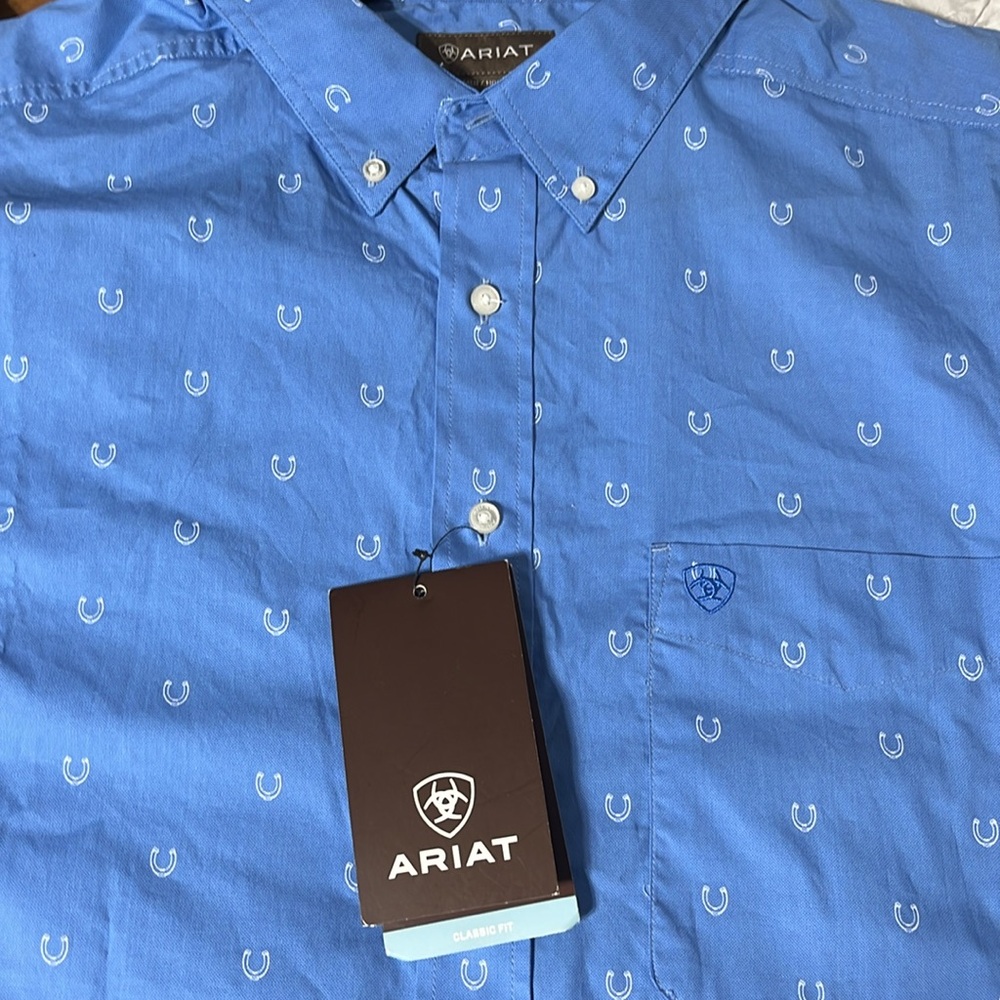 Ariat Men's Horseshoe Pattern Blue Shirt NEW with tags size XXL